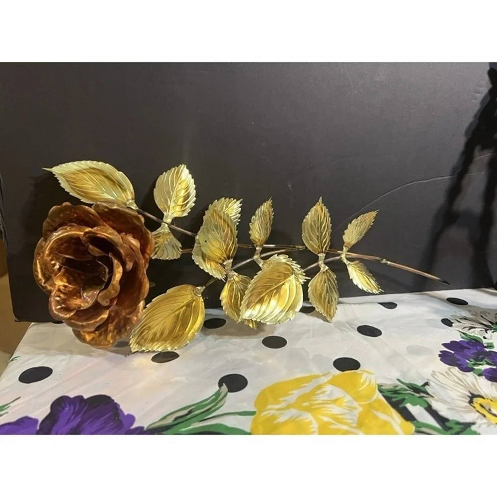 HOMCO ROSE WALL DECR METAL BRASS GOLD TONE 14